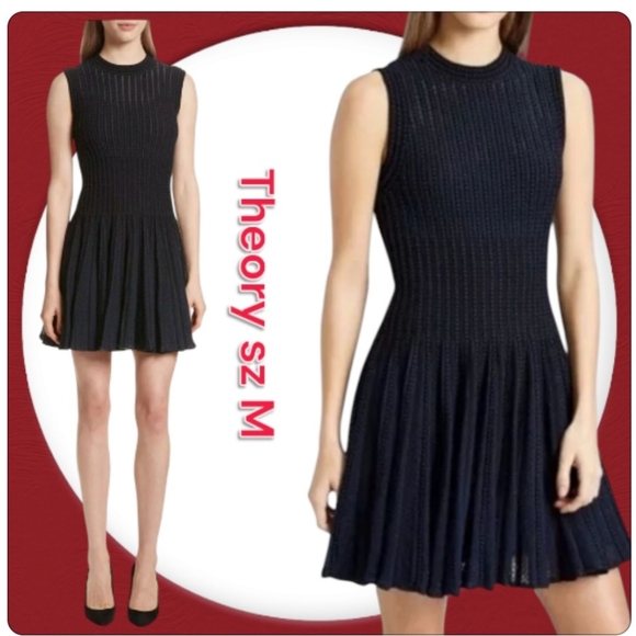 Theory Dress Novelty check Blue/ black Fit & Flare Sleevless Cocktail Mini Dress - Picture 1 of 9